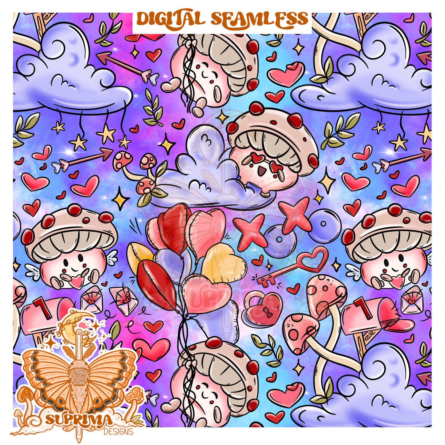 Valentine Mushies | PNG | Seamless 3 Colorways