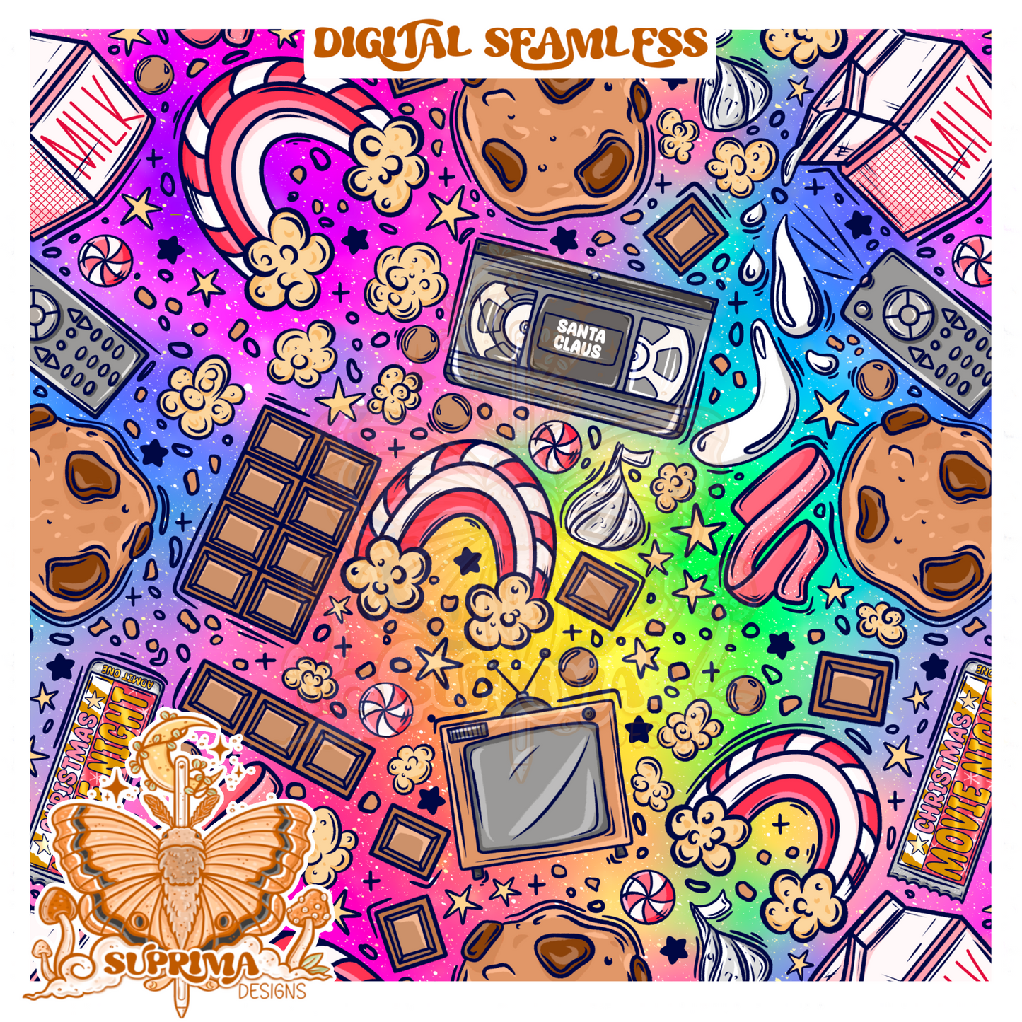 Christmas Movie Night | PNG | Glass Can Wrap | Seamless 3 Colorway Options