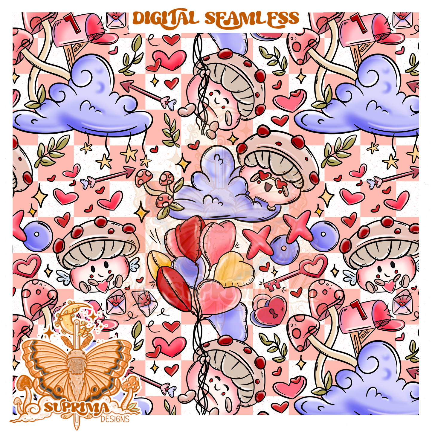 Valentine Mushies | PNG | Seamless 3 Colorways