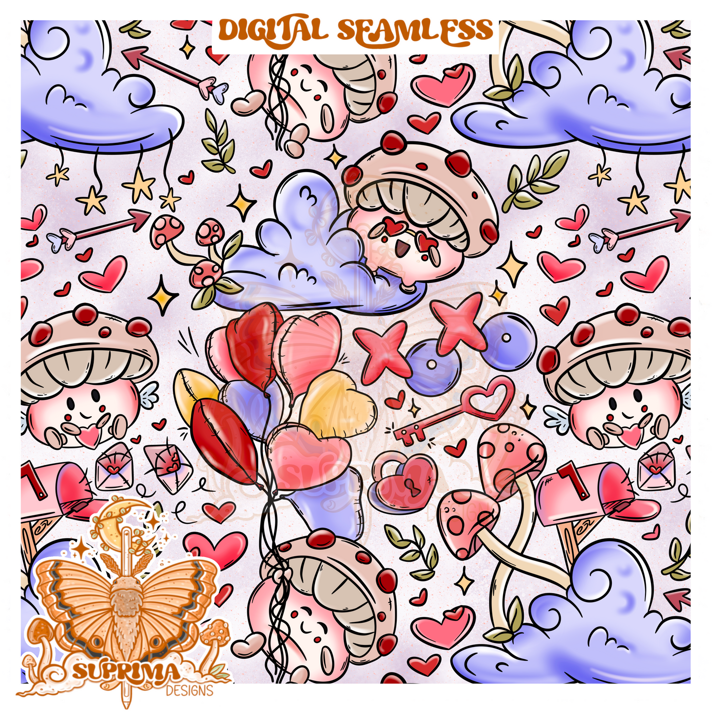 Valentine Mushies | PNG | Seamless 3 Colorways