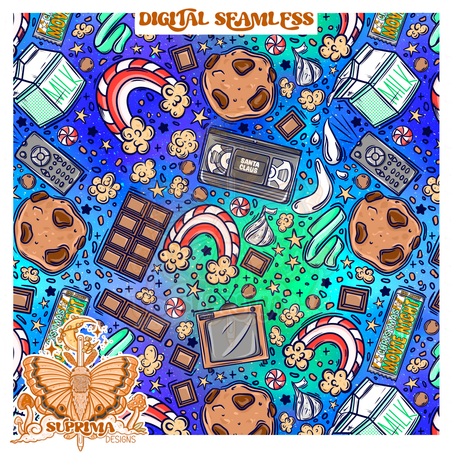 Christmas Movie Night | PNG | Glass Can Wrap | Seamless 3 Colorway Options