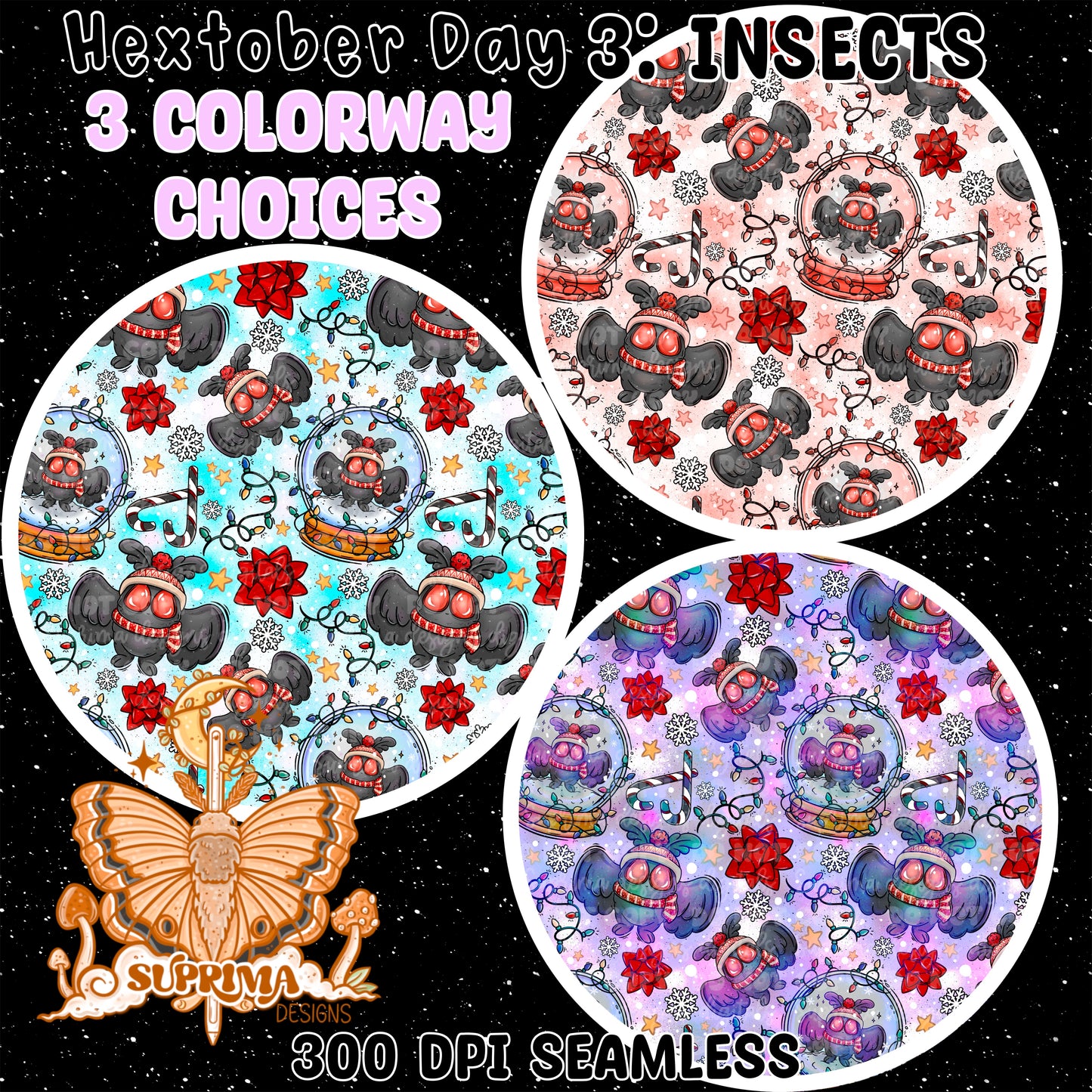 Mothman Christmas | Seamless 3 Colorway Options
