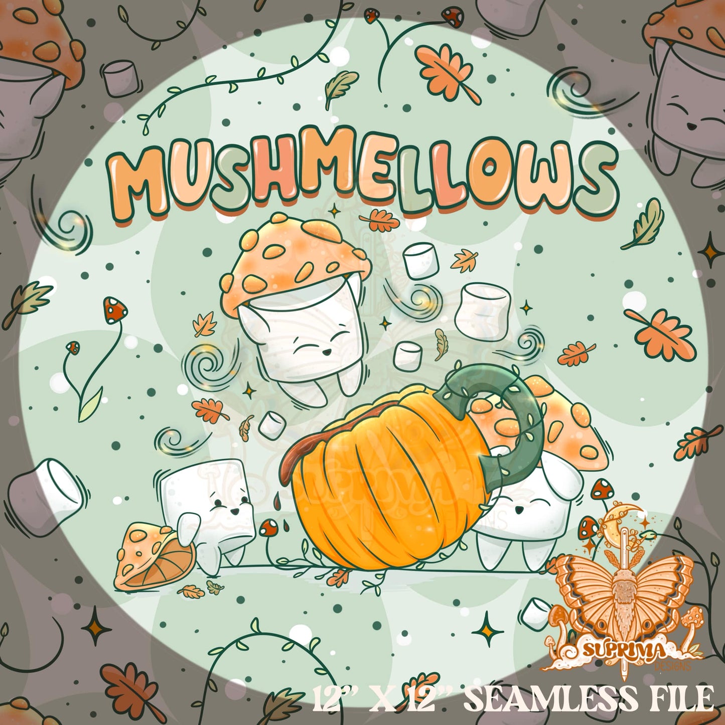 Mushmellows | Green | Seamless 2 Scales | Hand Drawn