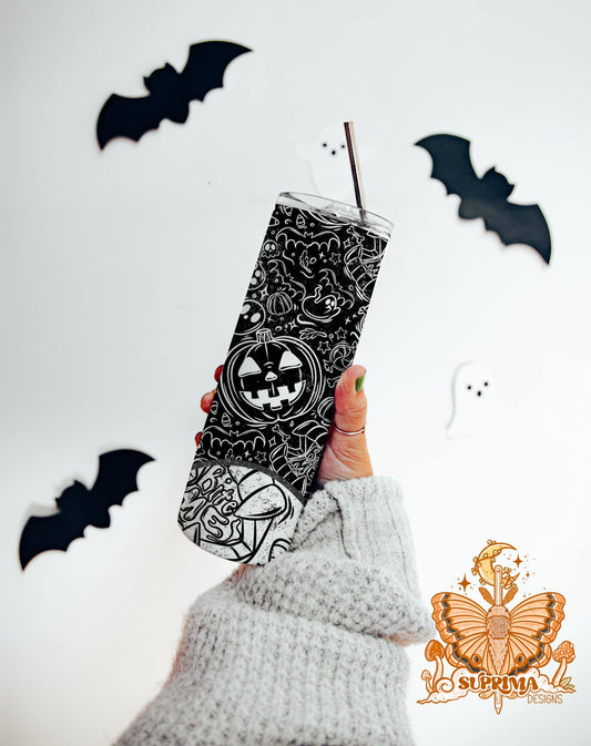 Simply Spooky | Hand Drawn | Single Color | Black and White | Tumbler