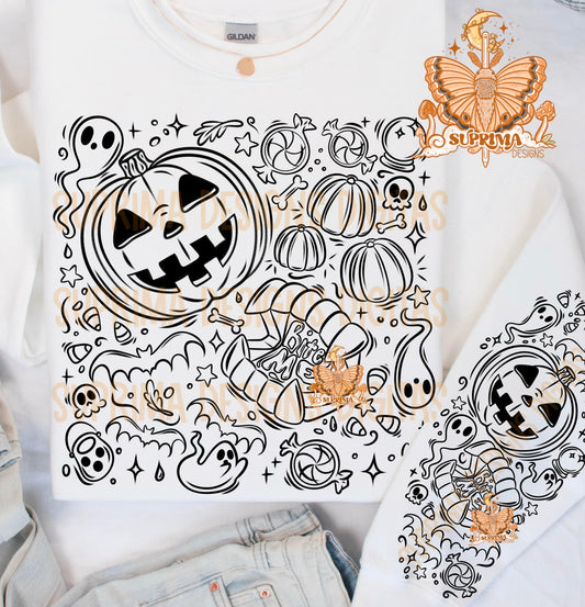 Simply Spooky | Hand Drawn | Sleeve Combo | Single Color | Black and White