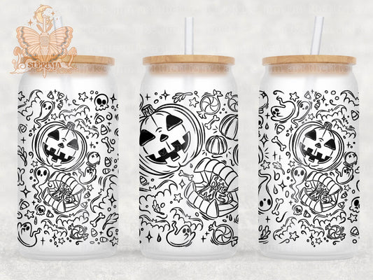 Simply Spooky | Hand Drawn | Single Color | Black and White | Glass Can