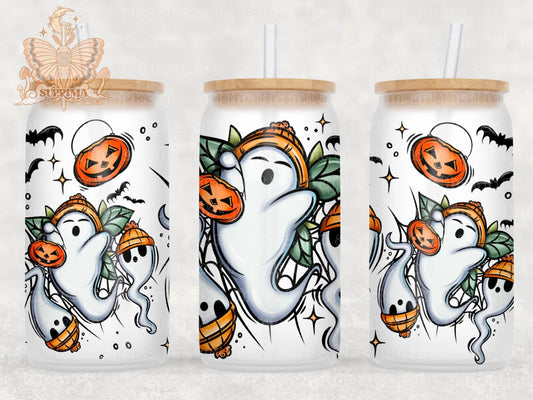 Ghostly Trio | Hand Drawn | Glass Can