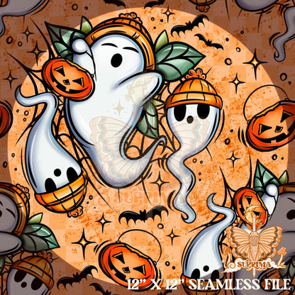 Ghostly Trio | Hand Drawn | Orange | Seamless 2 Scales