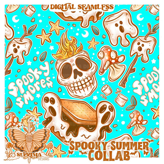 Spooky S'mores | Teal Seamless