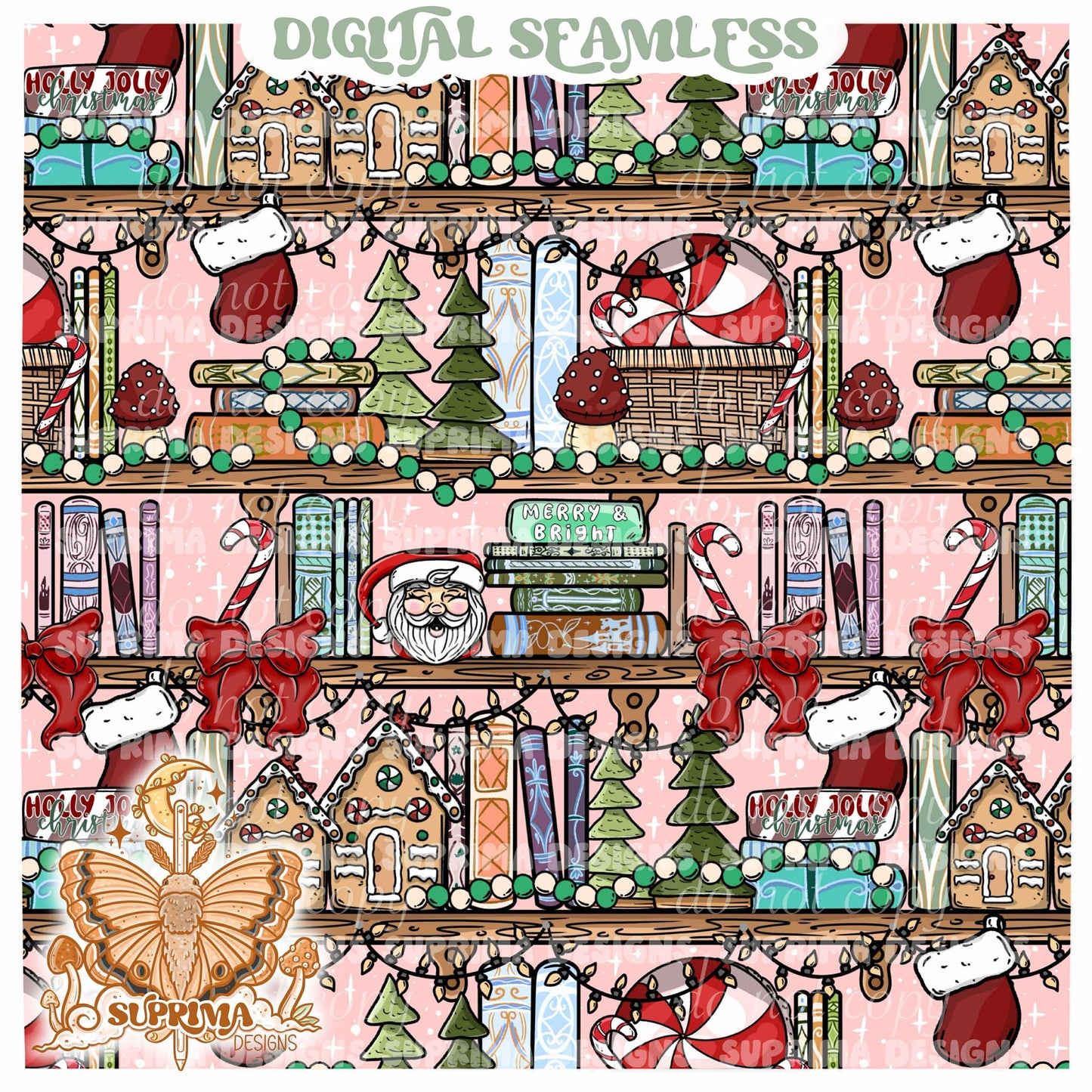 Christmas Bookshelves | 2 Colorway Seamless | SSE Seamless | PNG | Bundle
