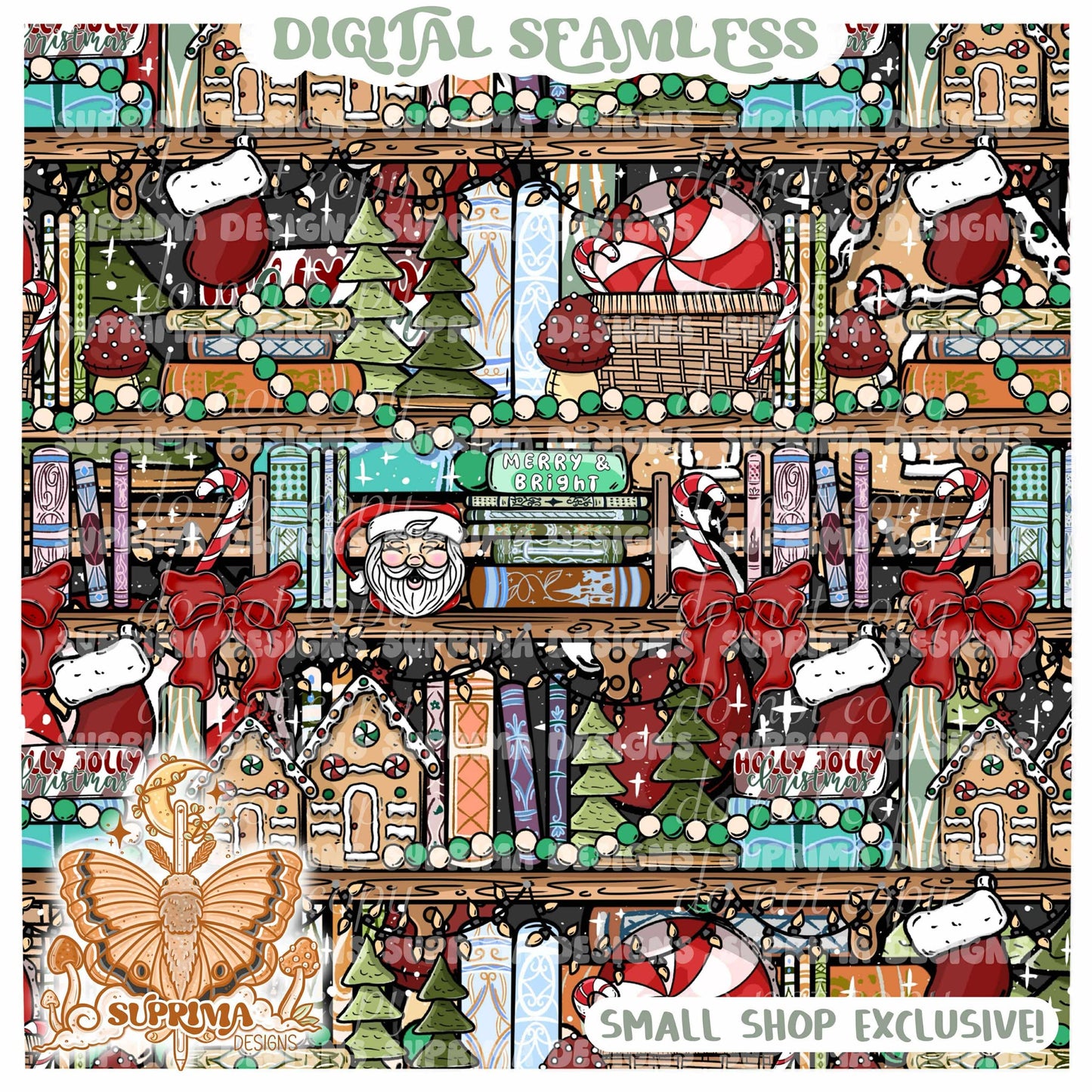 Christmas Bookshelves | 2 Colorway Seamless | SSE Seamless | PNG | Bundle