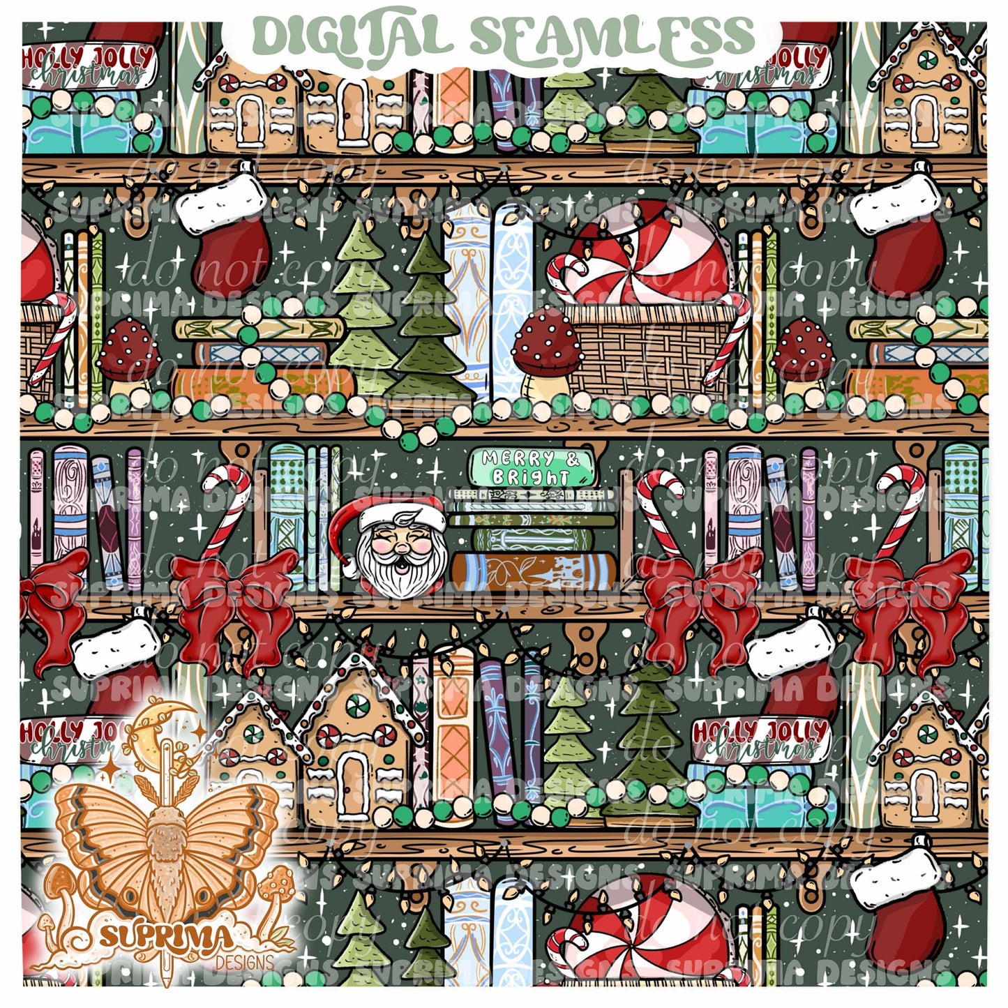Christmas Bookshelves | 2 Colorway Seamless | SSE Seamless | PNG | Bundle