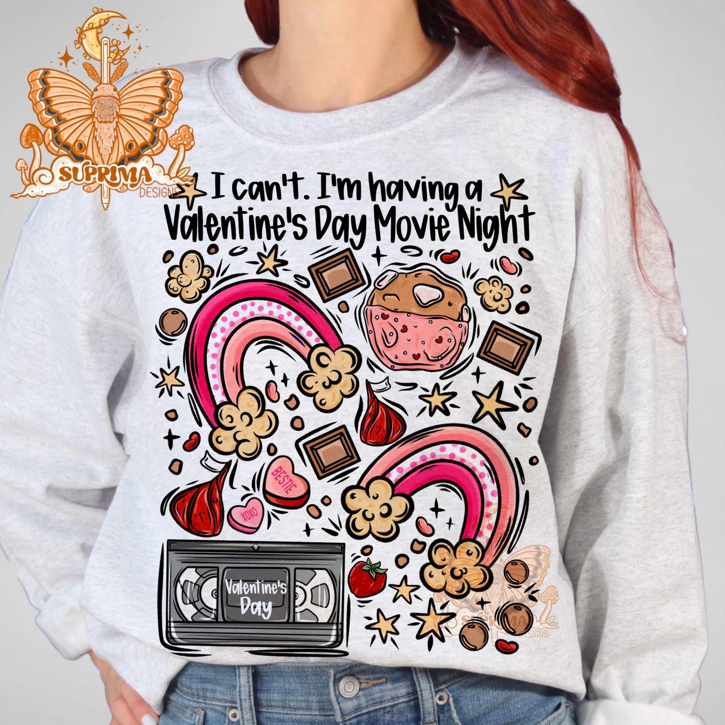 Valentine's Movie Night | PNG | Glass Can Wrap | Seamless 3 Colorway Options | Hand Drawn