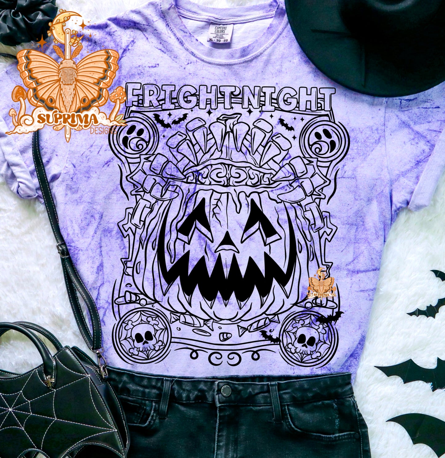 Fright Night | Single Color | Hand Drawn | Black and White