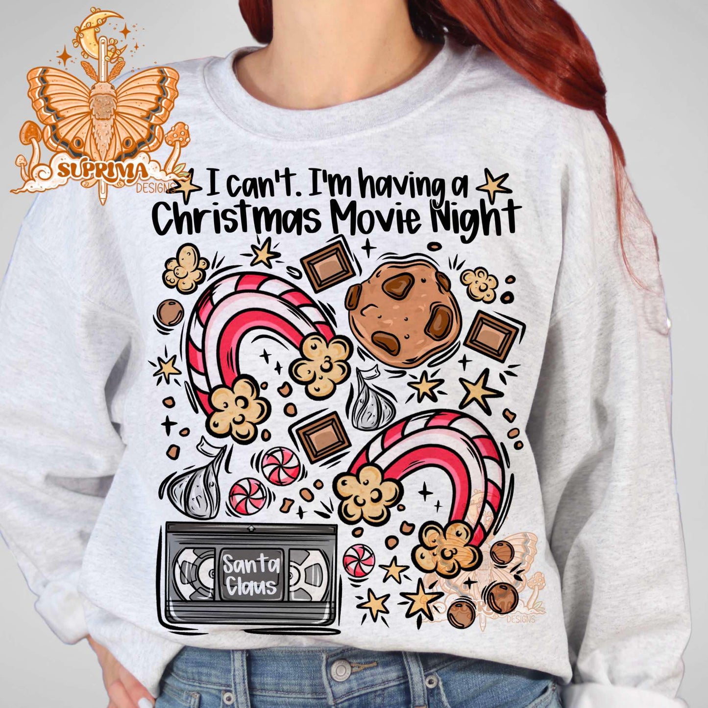 Christmas Movie Night | PNG | Glass Can Wrap | Seamless 3 Colorway Options | Hand Drawn