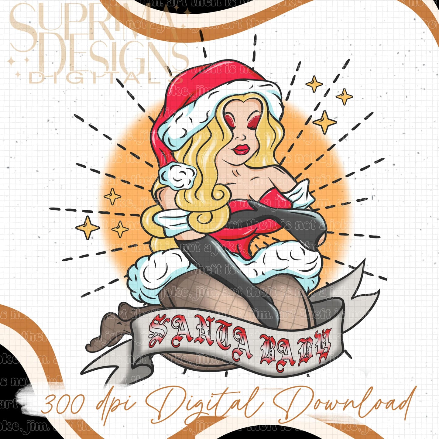 Santa Baby Blonde Hair 1 | Orange Background | Hand Drawn*