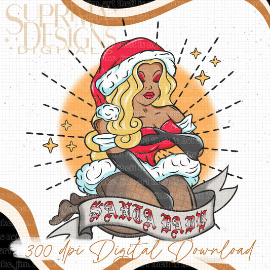 Santa Baby Blonde Hair 2 | Orange Background | Hand Drawn*