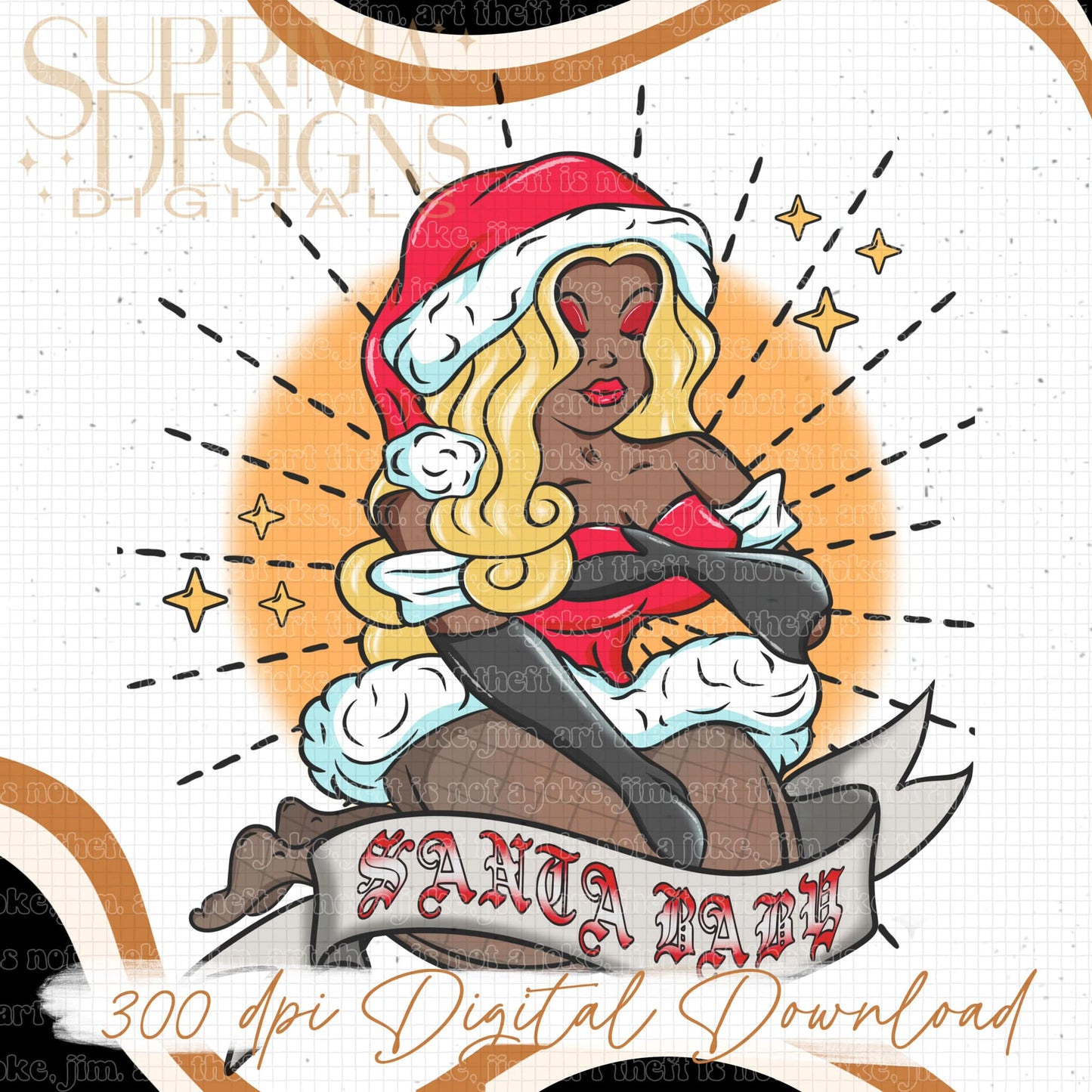 Santa Baby Blonde Hair 3 | Orange Background | Hand Drawn*