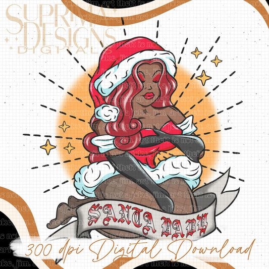 Santa Baby Red Hair 1 | Orange Background | Hand Drawn*