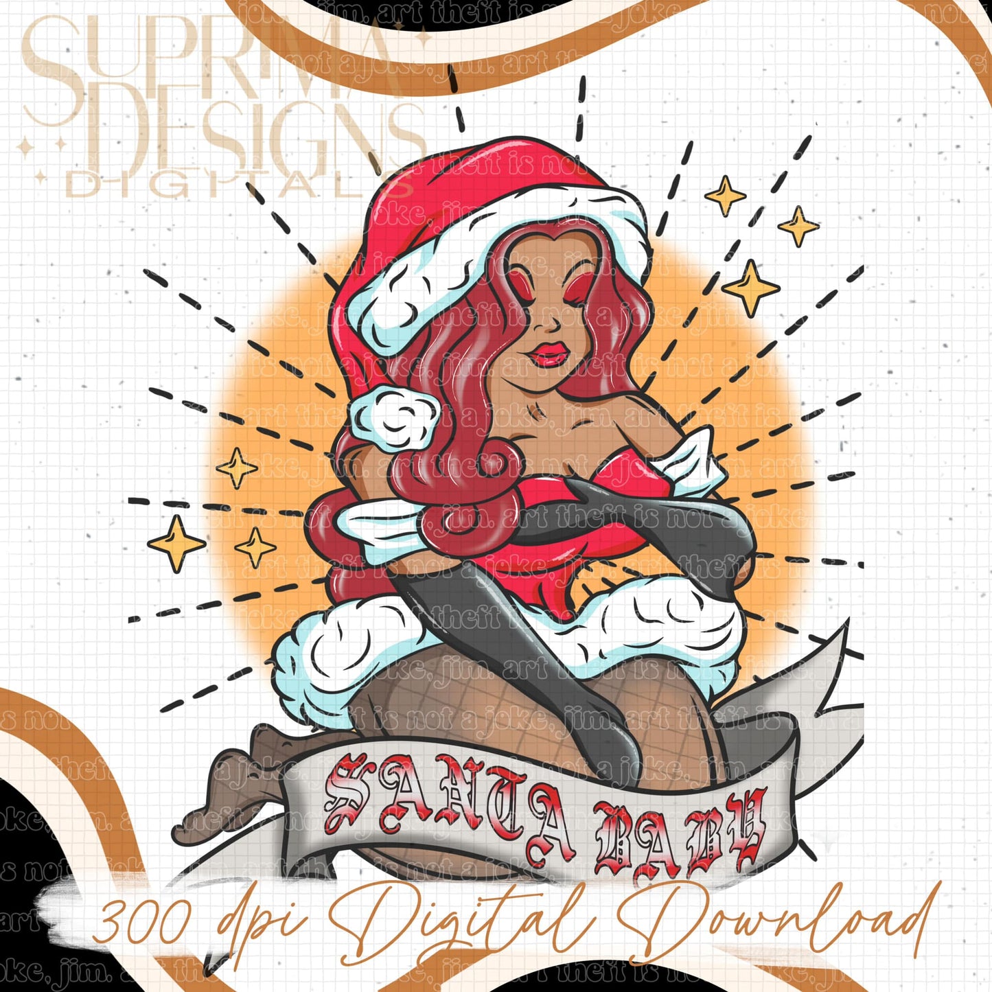 Santa Baby Red Hair 3 | Orange Background | Hand Drawn*