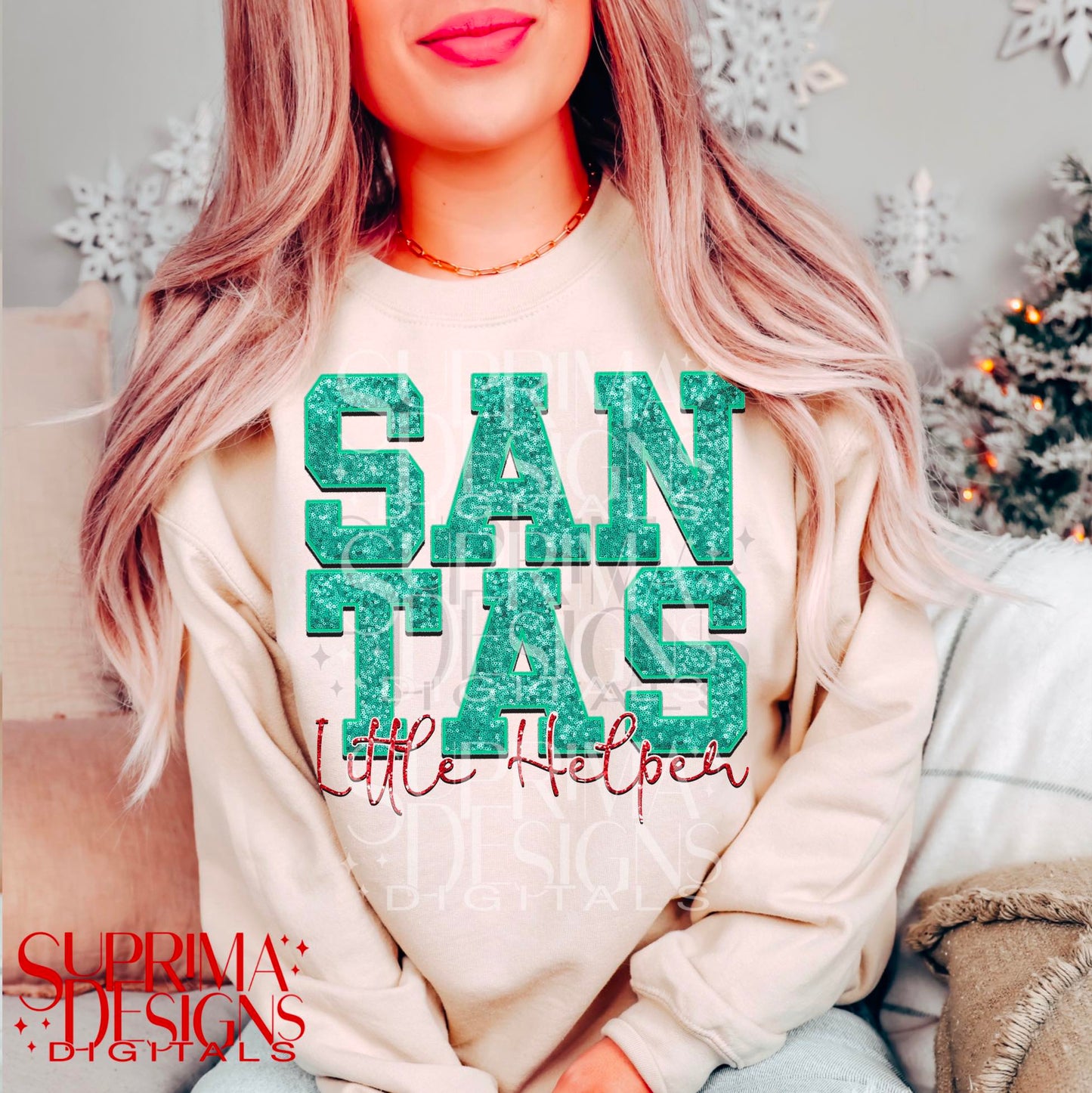 Turquoise Glitter Santa's Little Helper